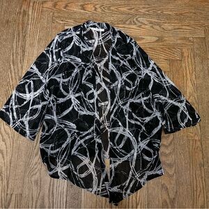 JM Collection Black and Gray Abstract Blouse